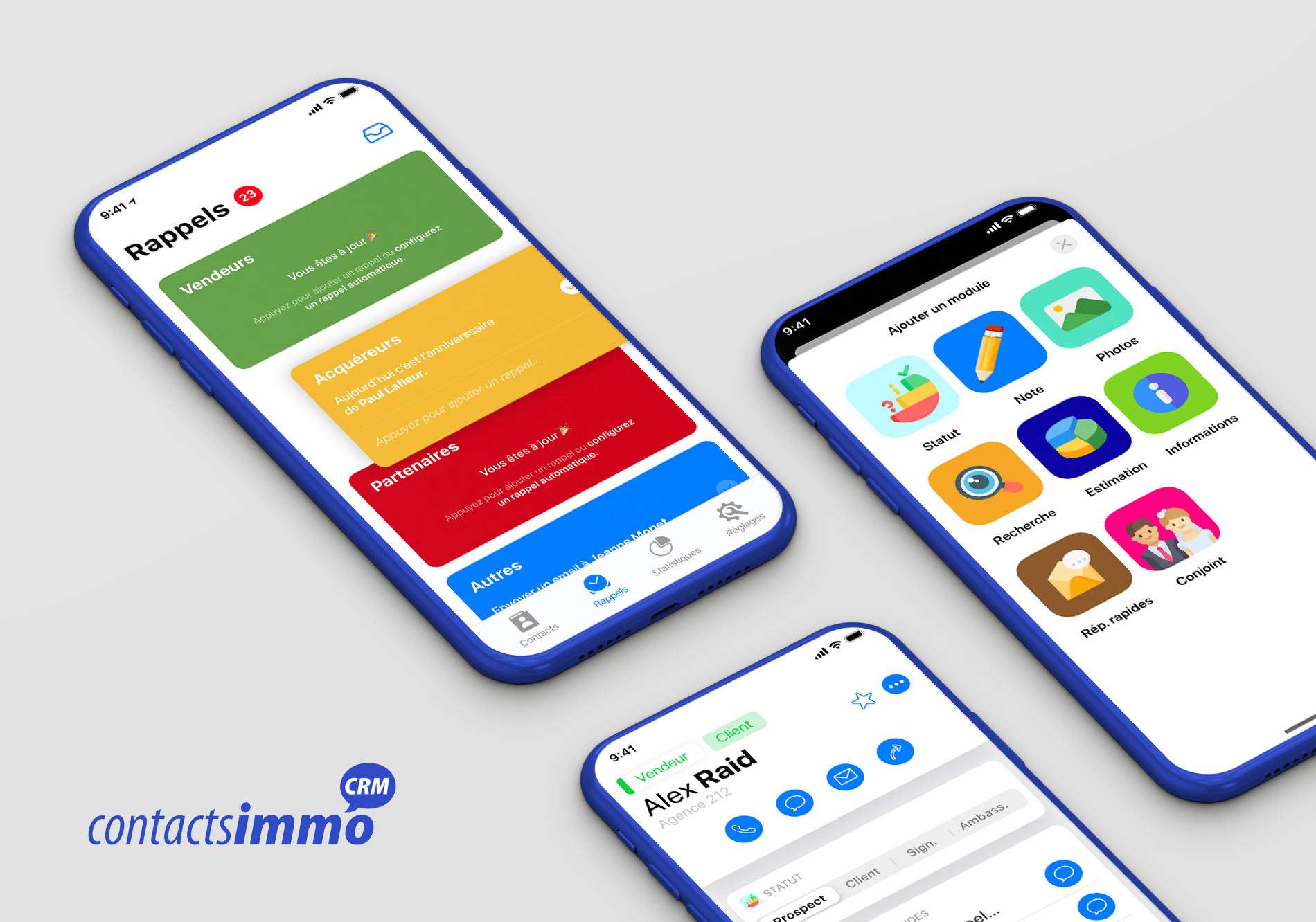 contactsimmo CRM — CRM · Real estate, a project delivered by 55 · agency